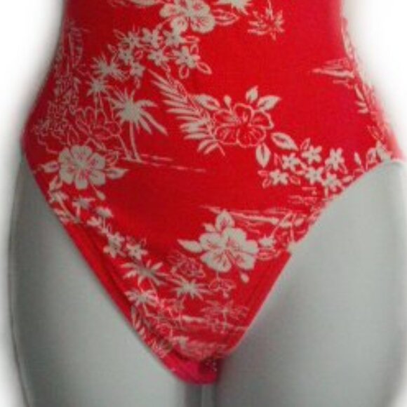 BEACH BAY Tropical Print Unique Shoulder 1 Piece Swimsuit - Sz 6 - Picture 3 of 3